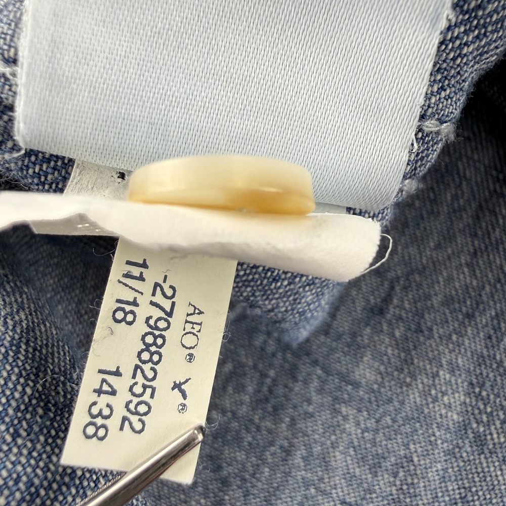 American Eagle Mens Denim Button Down Shirt Medium Wash Blue Cotton Small 11/18 - Picture 10 of 16